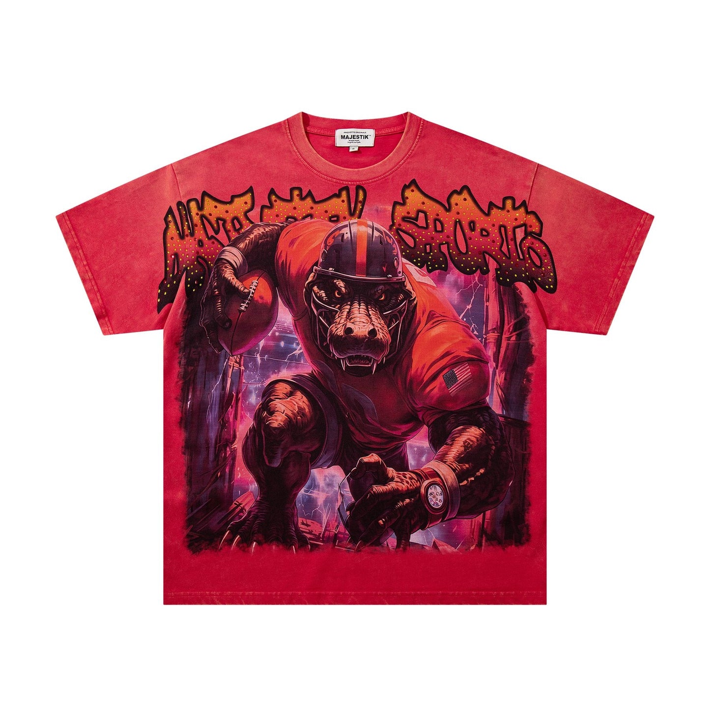 MAJESTIK Football Graphic Washed Short-Sleeve T-Shirt — front