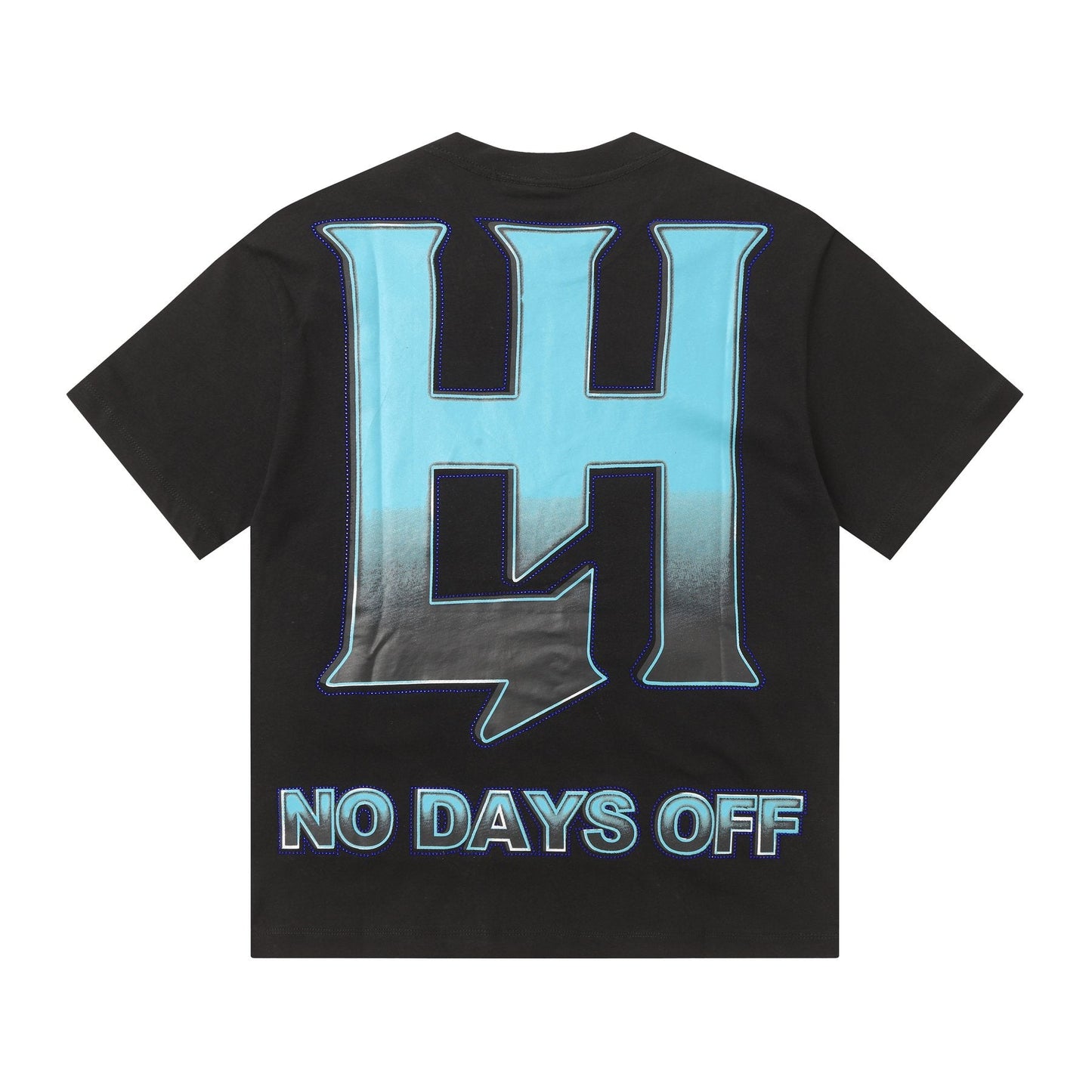 Life Hustlere Blue & White Graphic Black T-Shirt — back