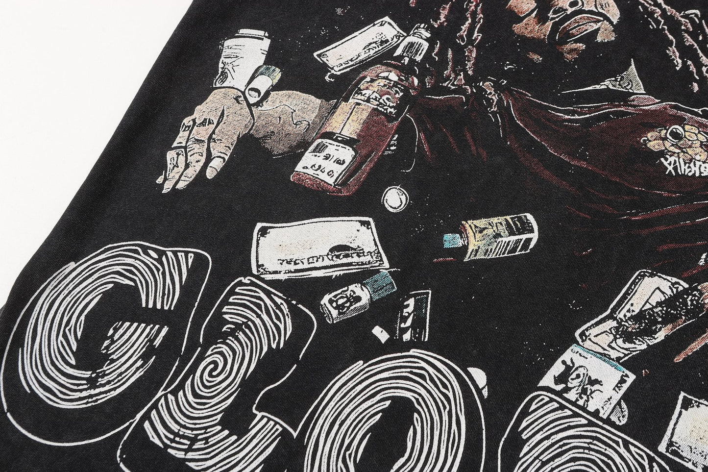 SAINT Free Alcohol Washed Black Graphic T-Shirt — detail