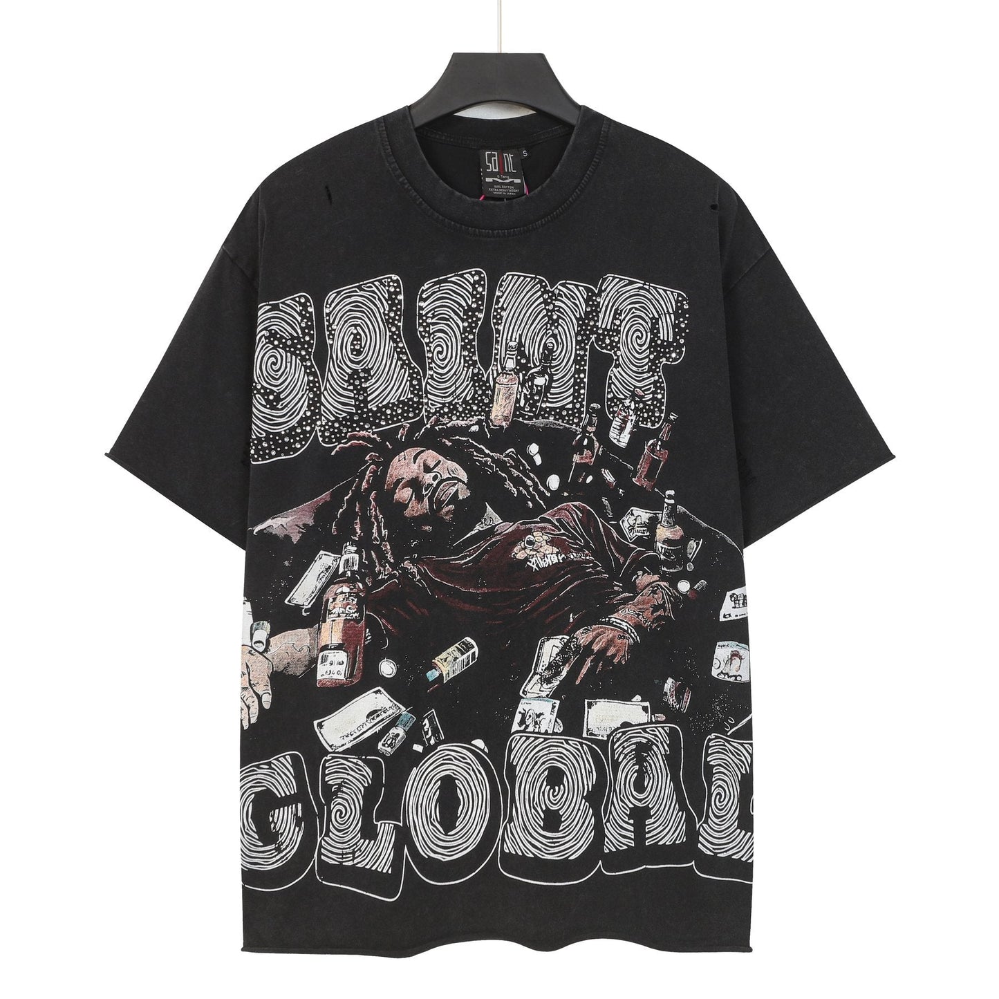 SAINT Free Alcohol Washed Black Graphic T-Shirt — front