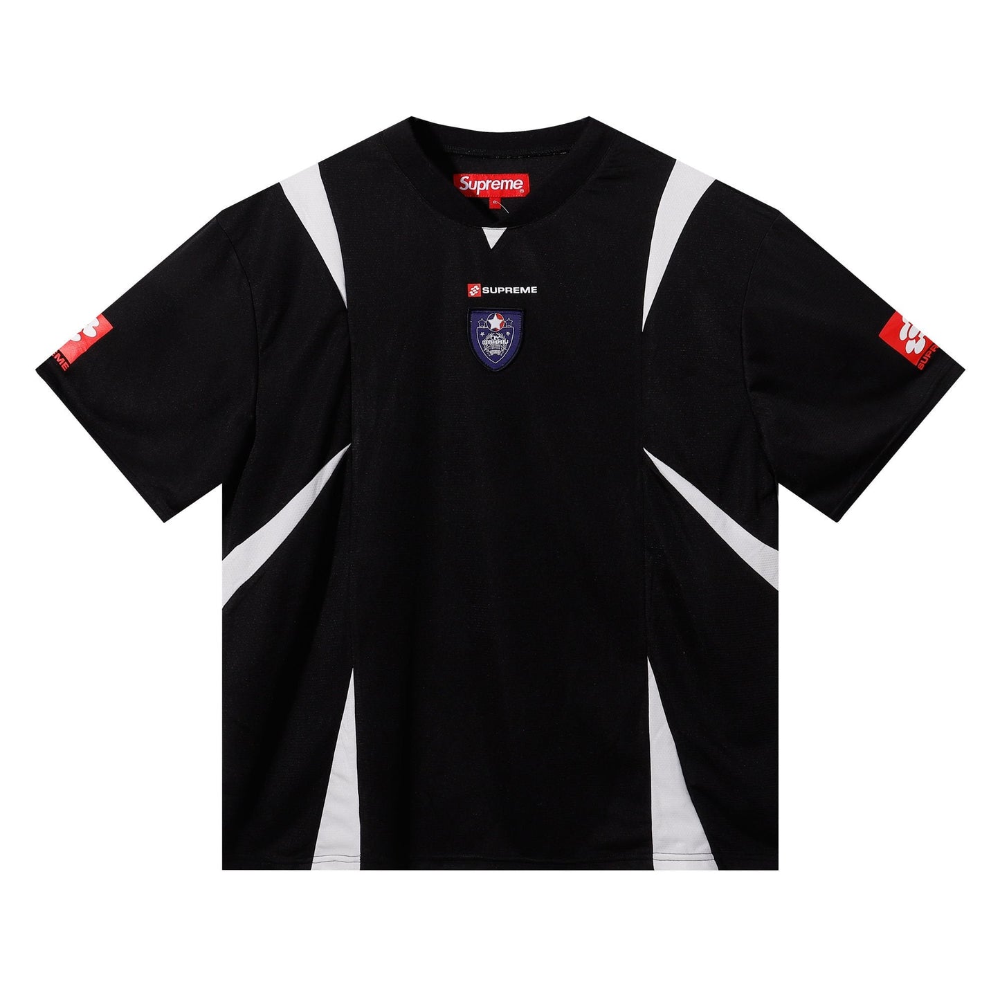 Supreme Black Soccer-Inspired Jersey Graphic T-Shirt — hero