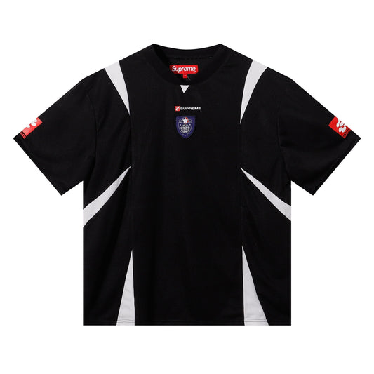 Supreme Black Soccer-Inspired Jersey Graphic T-Shirt — hero