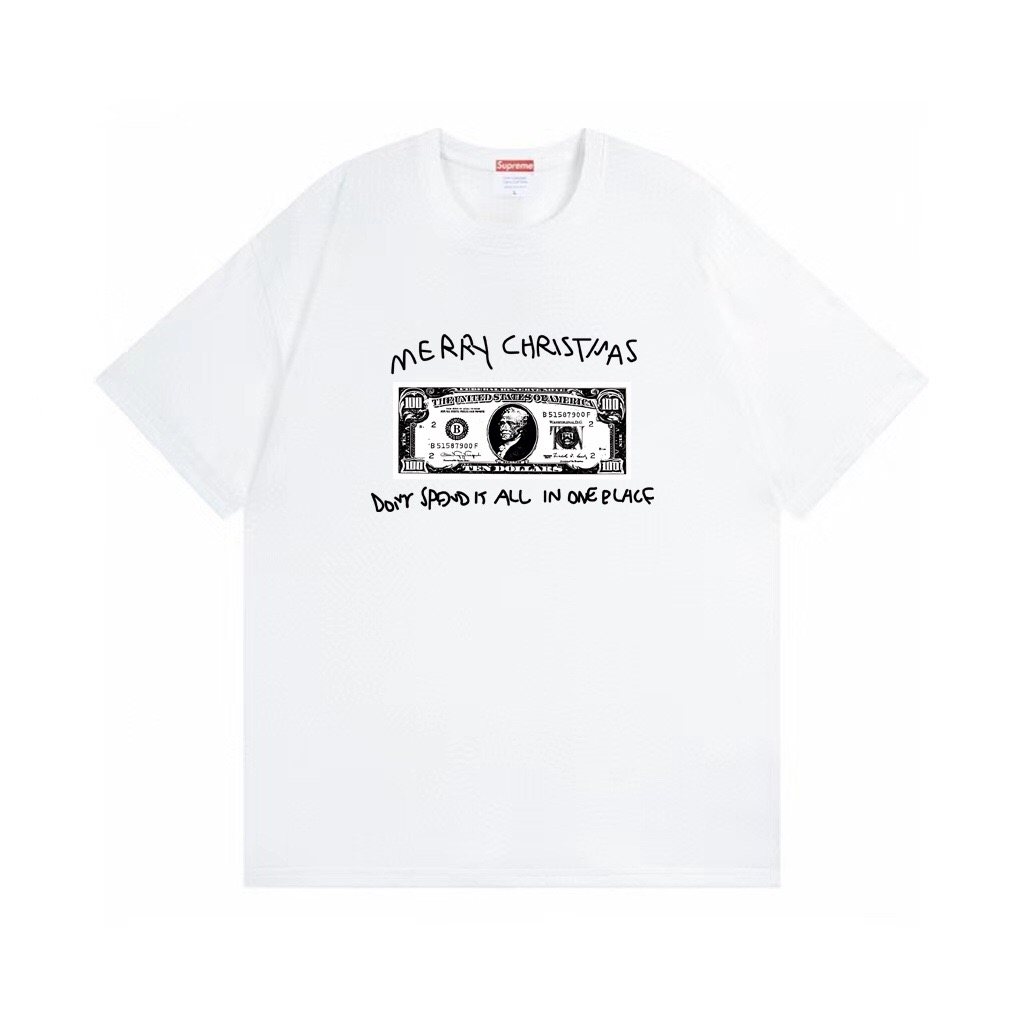 Supreme Merry Christmas Money Graphic T-Shirt — front