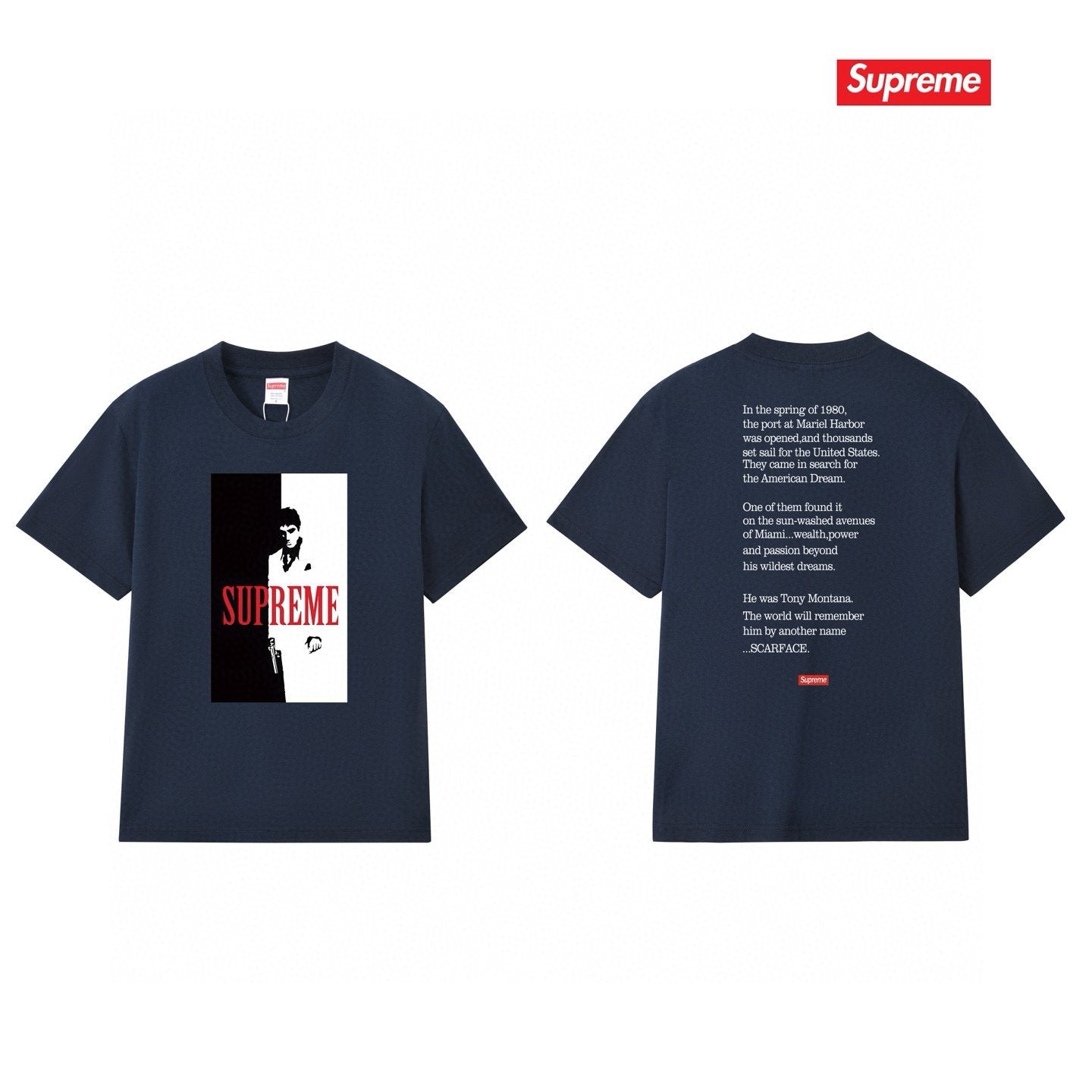Supreme Scarface Movie Poster Graphic Short-Sleeve T-Shirt — comparison