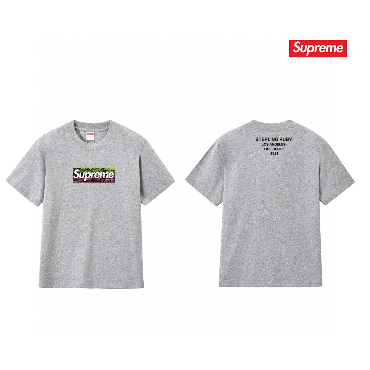 Supreme Los Angeles Wildfire Relief Box Graphic T-Shirt — comparison