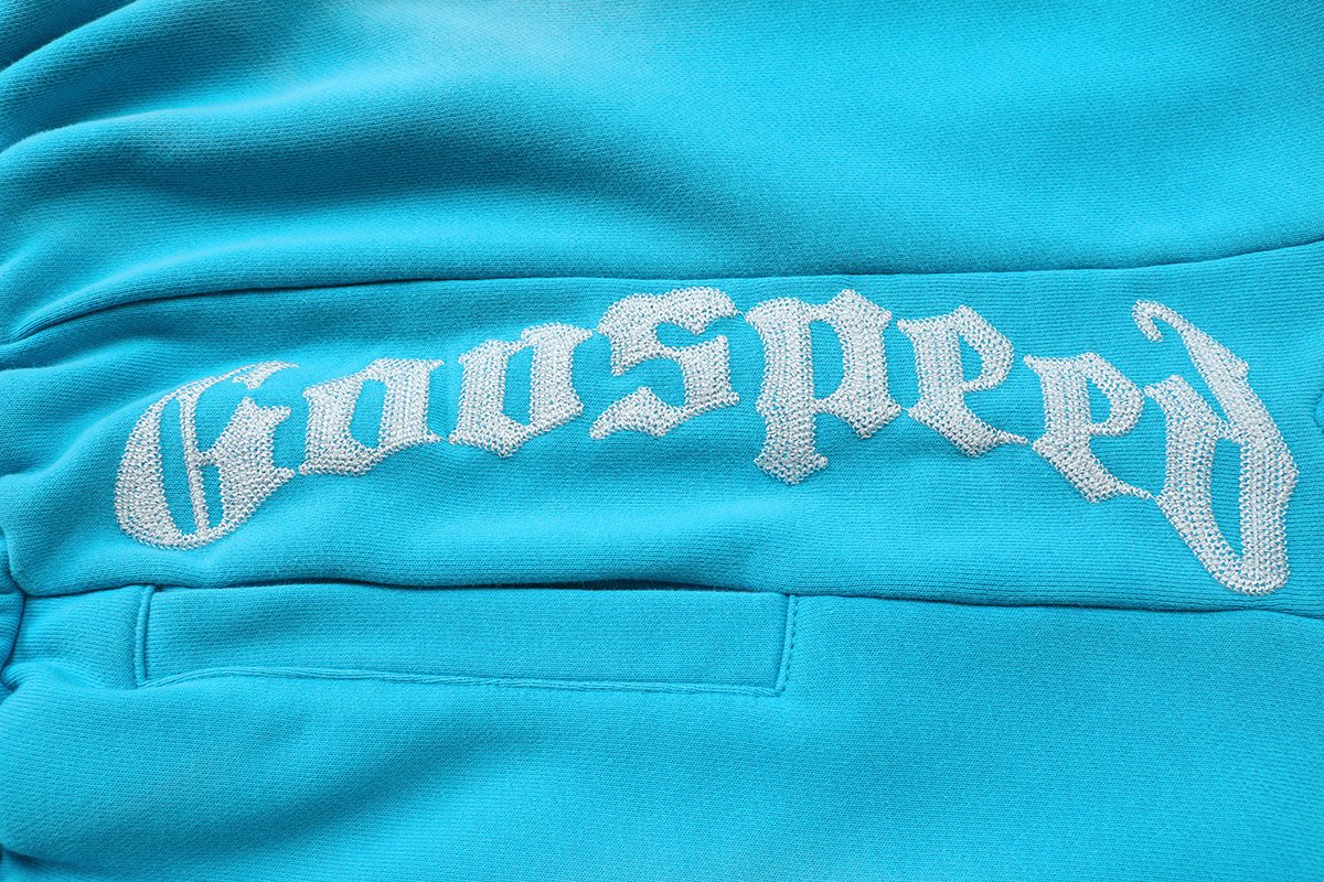 Godspeed Embroidered Drawstring Shorts — detail