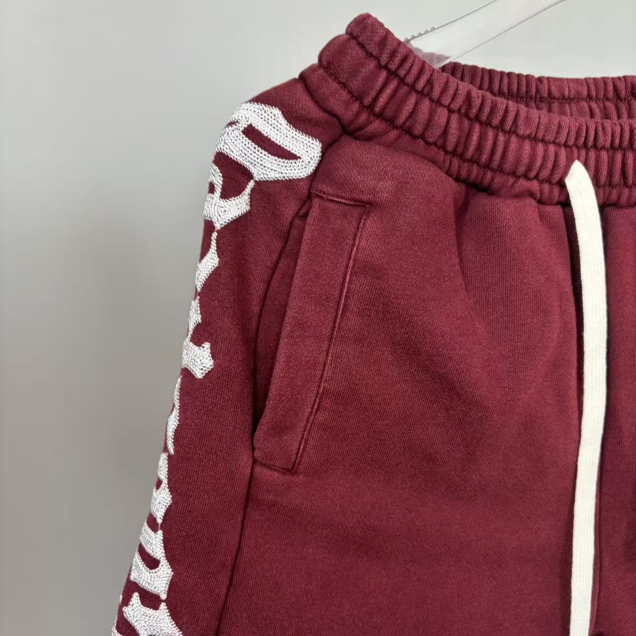 Godspeed Burgundy Side-Letter Graphic Shorts — detail