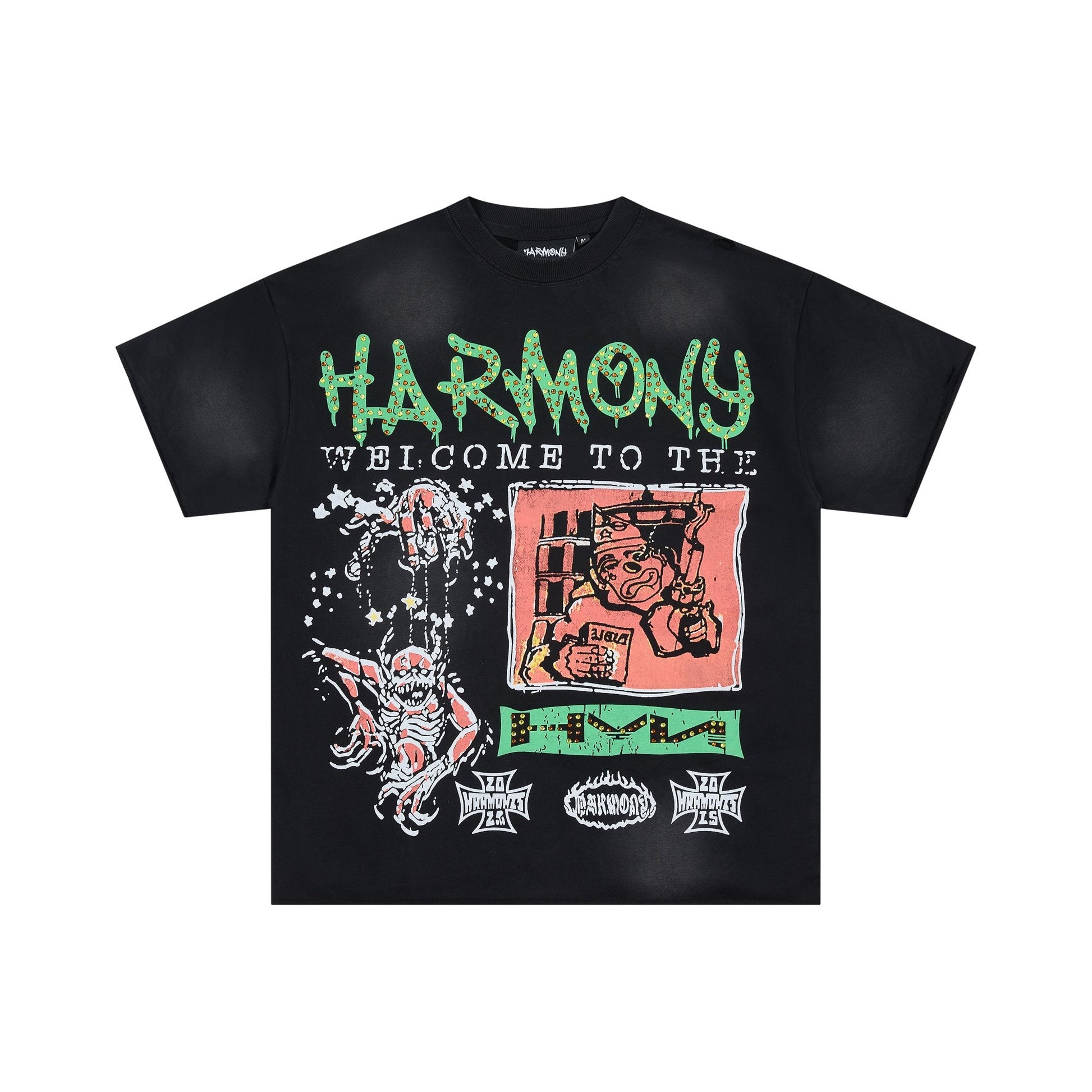 HARMONY Black Front and Back Graphic T-Shirt — hero