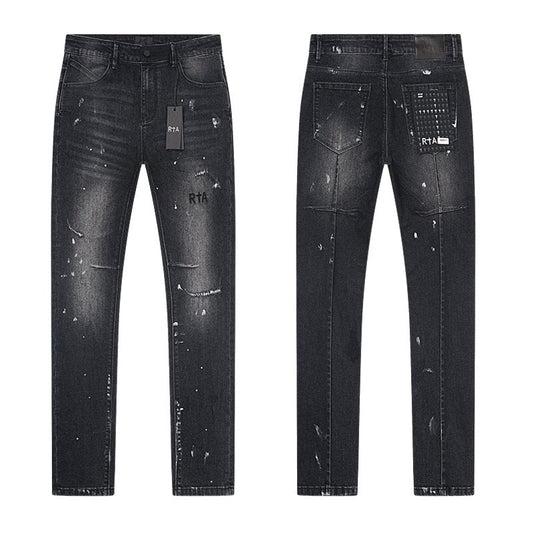 R+A Black Washed Distressed Skinny Jeans — hero