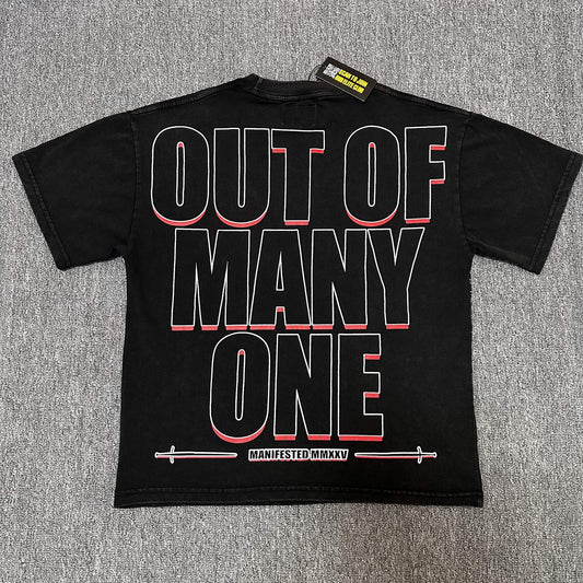 Godspeed Out Of Many One Black Graphic T-Shirt — front