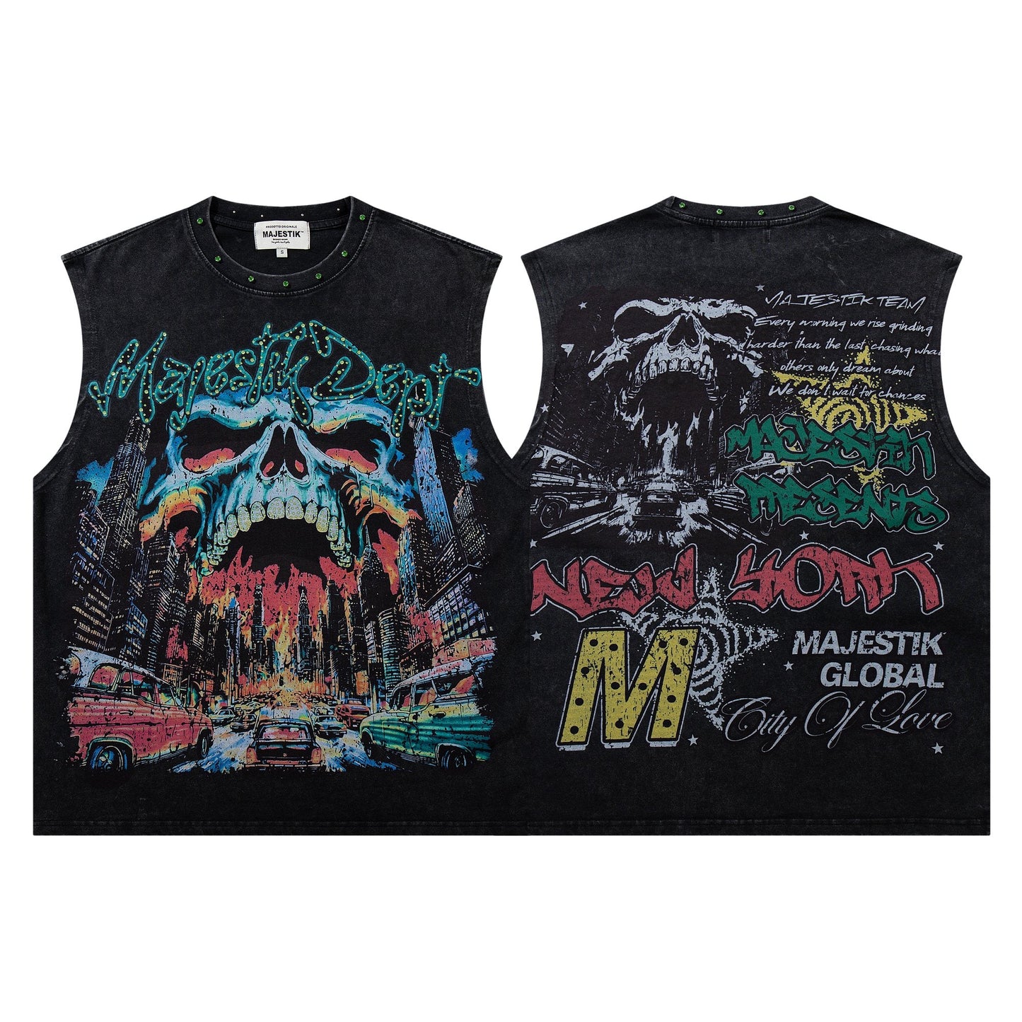 MAJESTIK New York Skull Graphic Sleeveless T-Shirt — hero