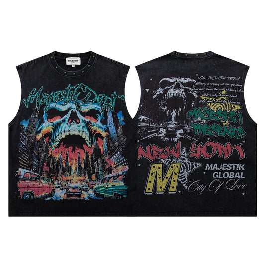MAJESTIK New York Skull Graphic Sleeveless T-Shirt — hero