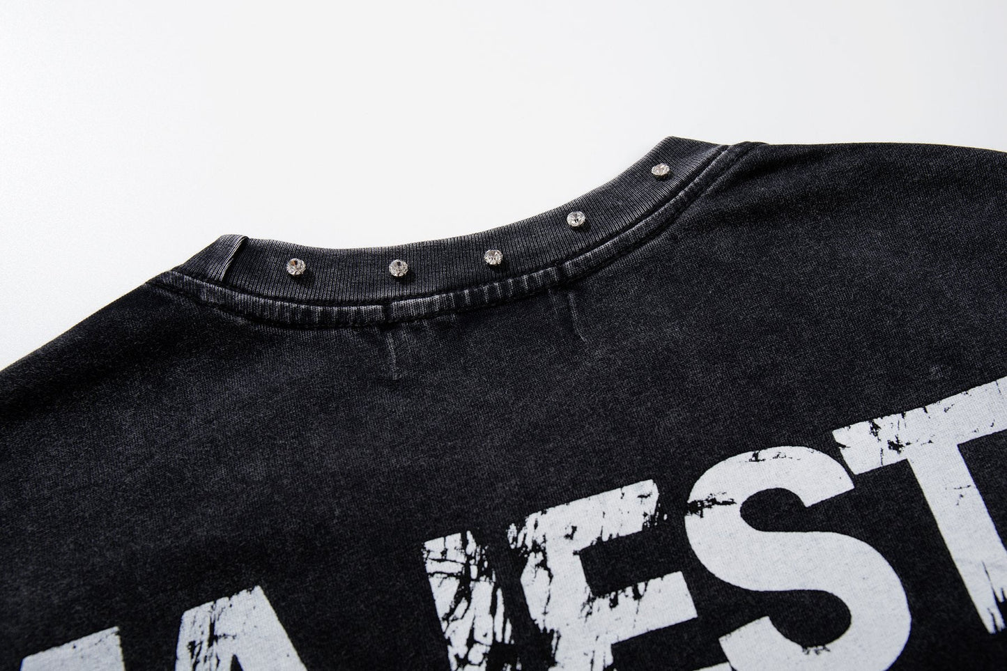 MAJESTIK Washed Black Studded Sleeveless T-Shirt — detail