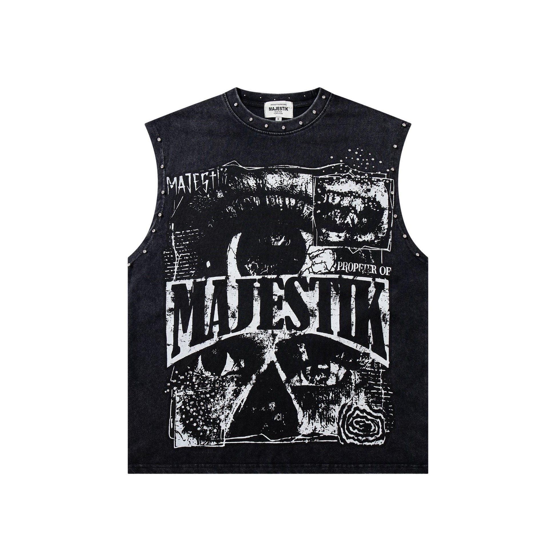 MAJESTIK Washed Black Studded Sleeveless T-Shirt — hero