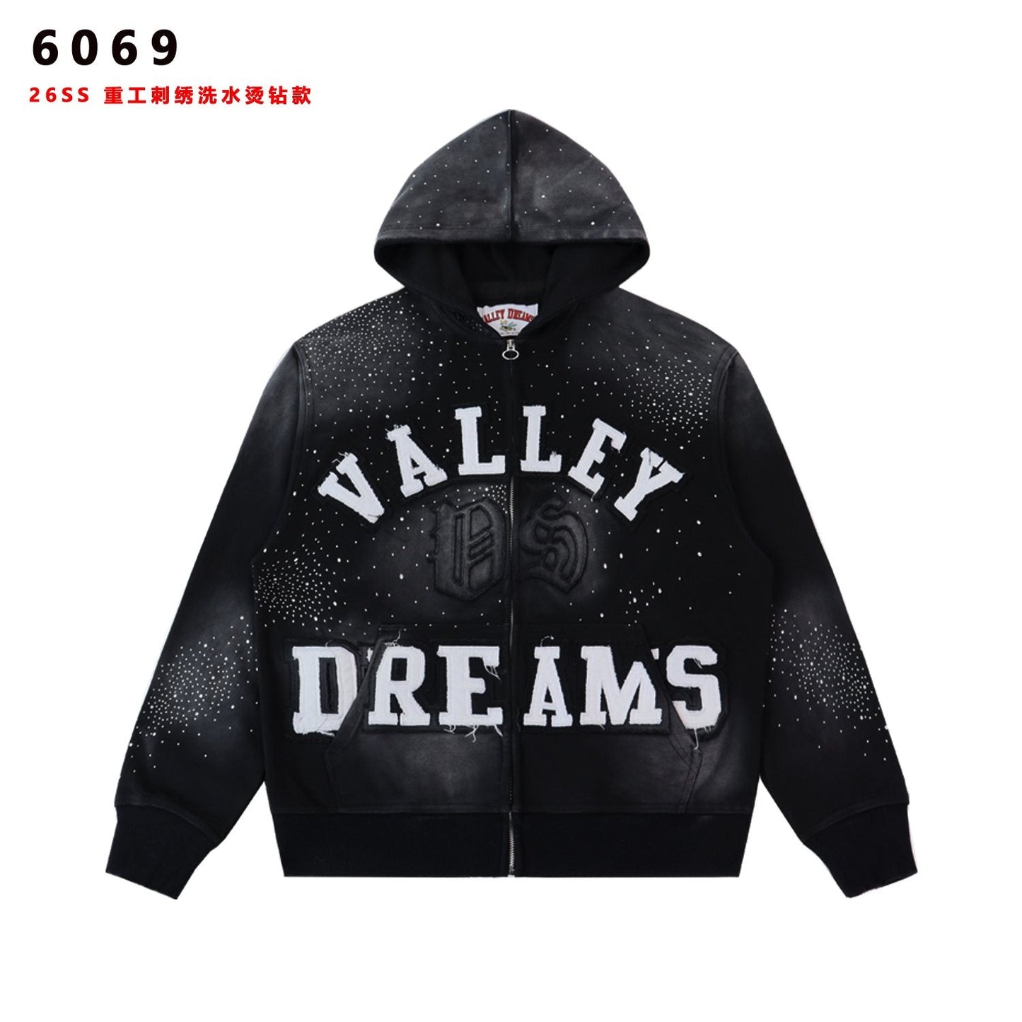 Valley Dreams Washed Rhinestone Zip Hoodie — front