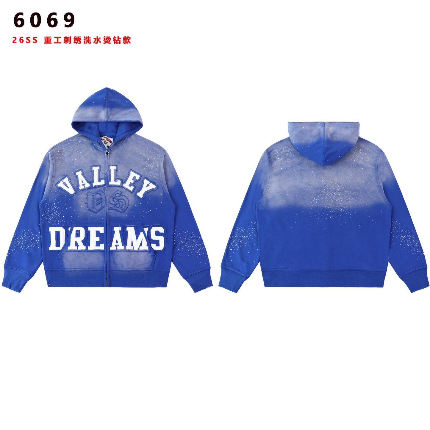 Valley Dreams Washed Rhinestone Zip Hoodie — front