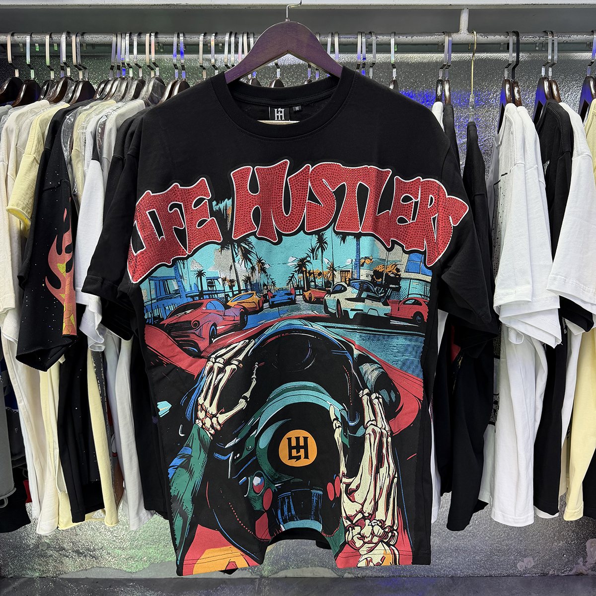 Life Hustlere Motorcycle Graphic Short-Sleeve T-Shirt — front