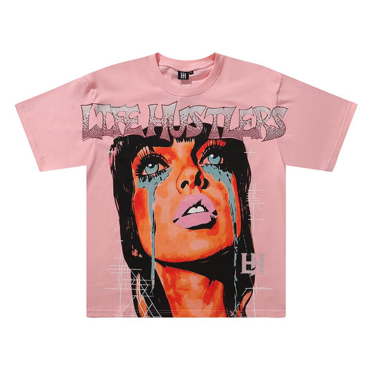 Life Hustlere Crying Woman Rhinestone Graphic T-Shirt — hero
