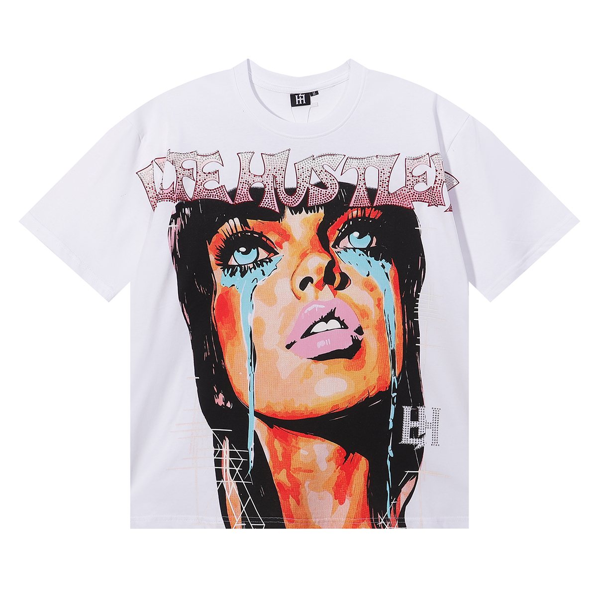 Life Hustlere Crying Woman Rhinestone Graphic T-Shirt — front