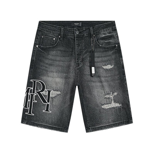 AMIRI Collegiate Graphic Denim Shorts - Black — hero