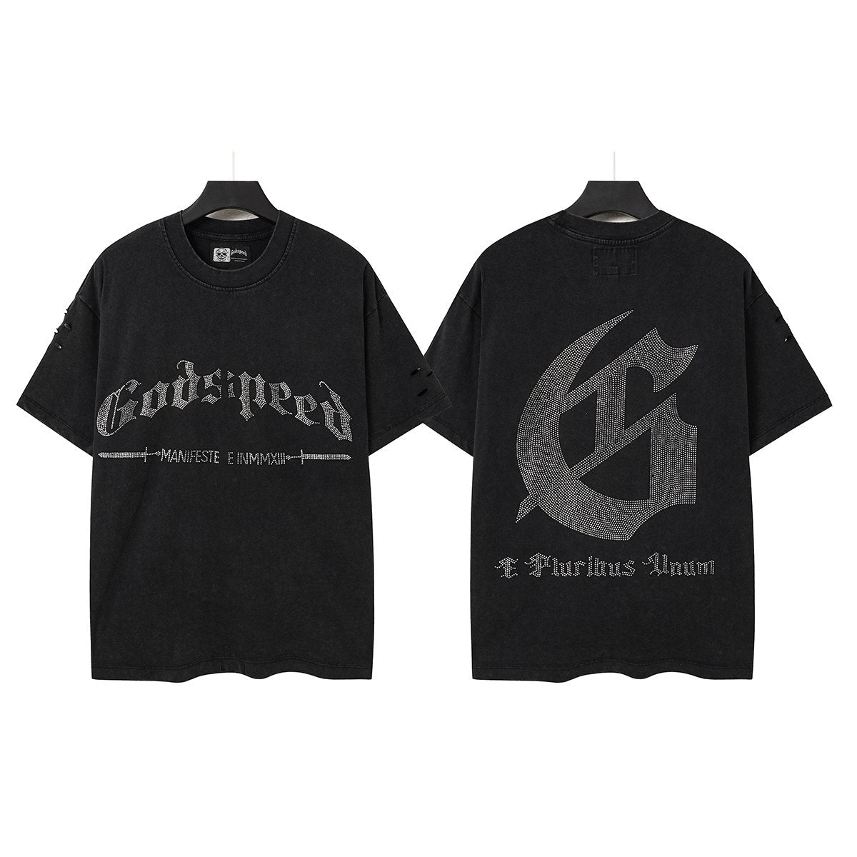 Godspeed Washed Rhinestone Graphic T-Shirt — front