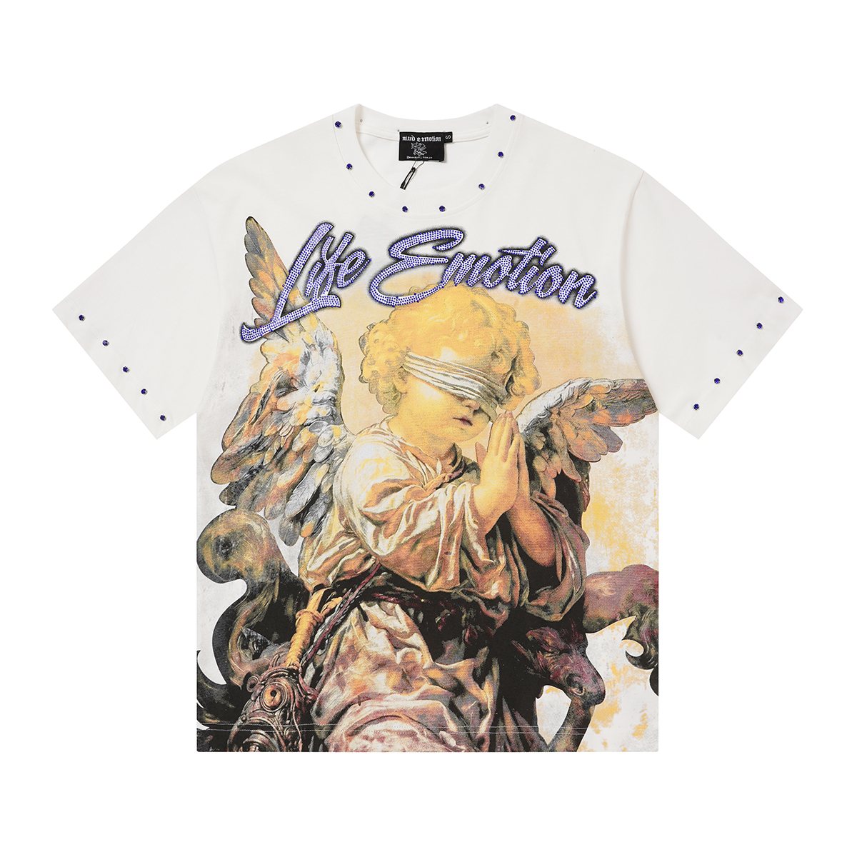 MIXED EMOTION Angel Graphic Studded-Trim T-Shirt — front