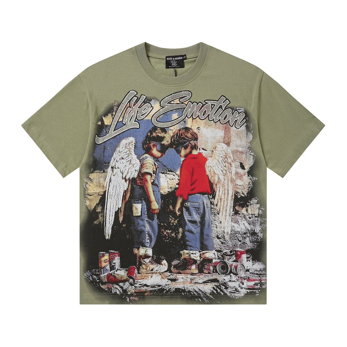 MIXED EMOTION Rhinestone Graphic T-Shirt — front
