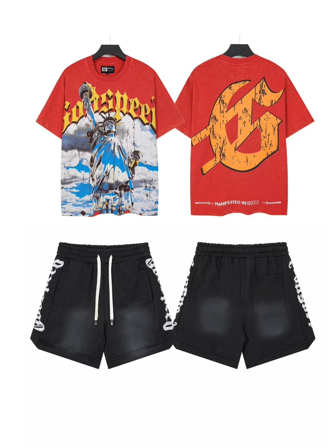 Godspeed Cowboy Graphic Short-Sleeve Set - Red Top / Black Shorts — front