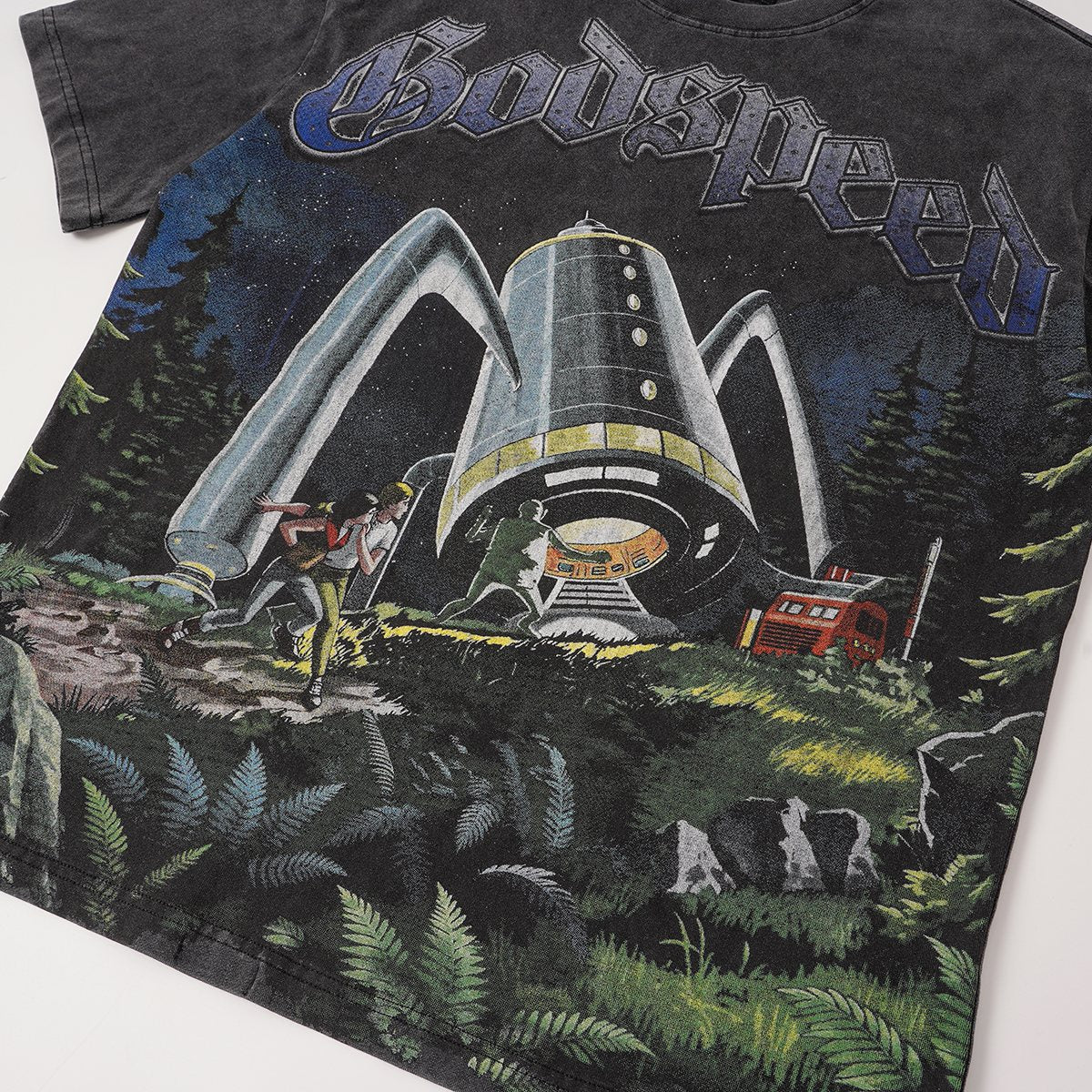 Godspeed Spaceship Graphic Washed Black T-Shirt — detail