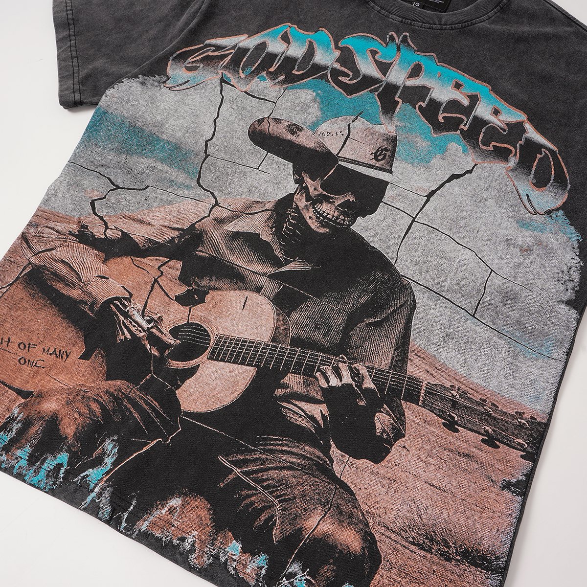 Godspeed Skeleton Guitar Graphic T-Shirt — detail