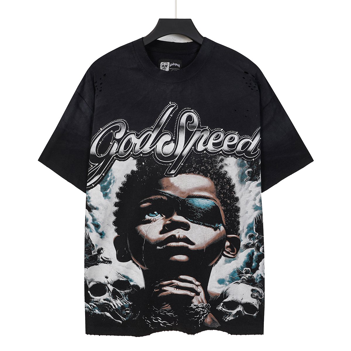 Godspeed Portrait Skull Distressed Short-Sleeve T-Shirt — front