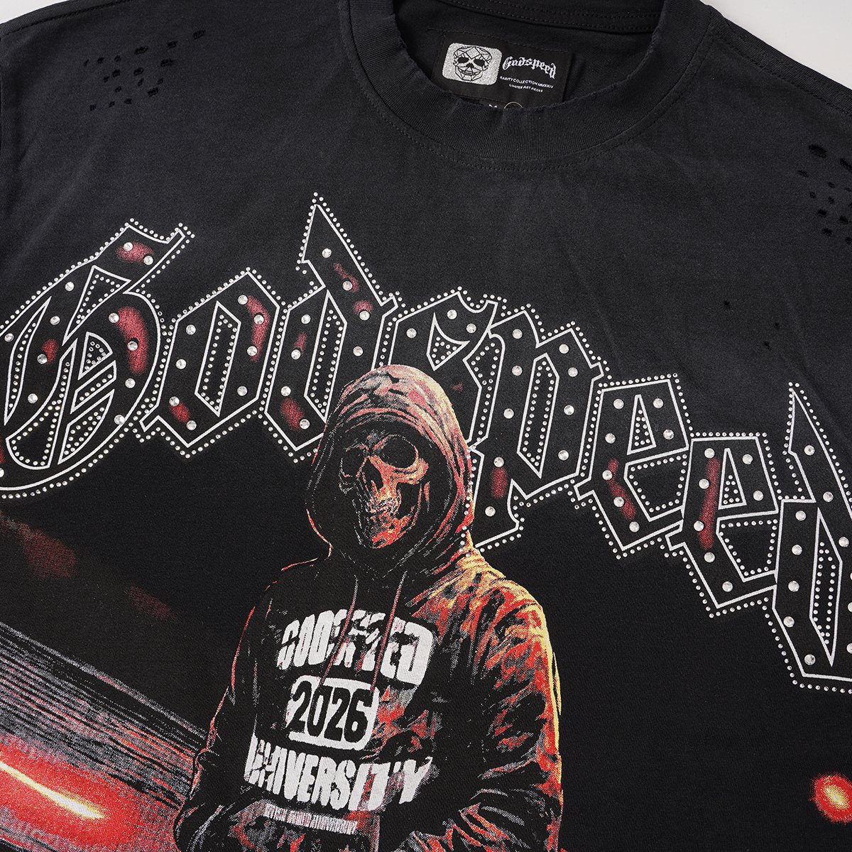 Godspeed Manifested Dreams University Distressed Short-Sleeve T-Shirt — detail