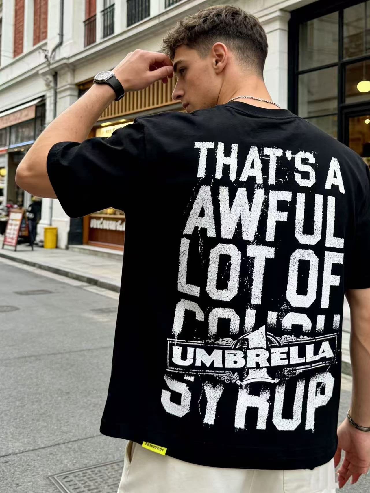 THAT'S A AWFUL LOT OF COUGH SYRUP Front & Back Graphic T-Shirt — model