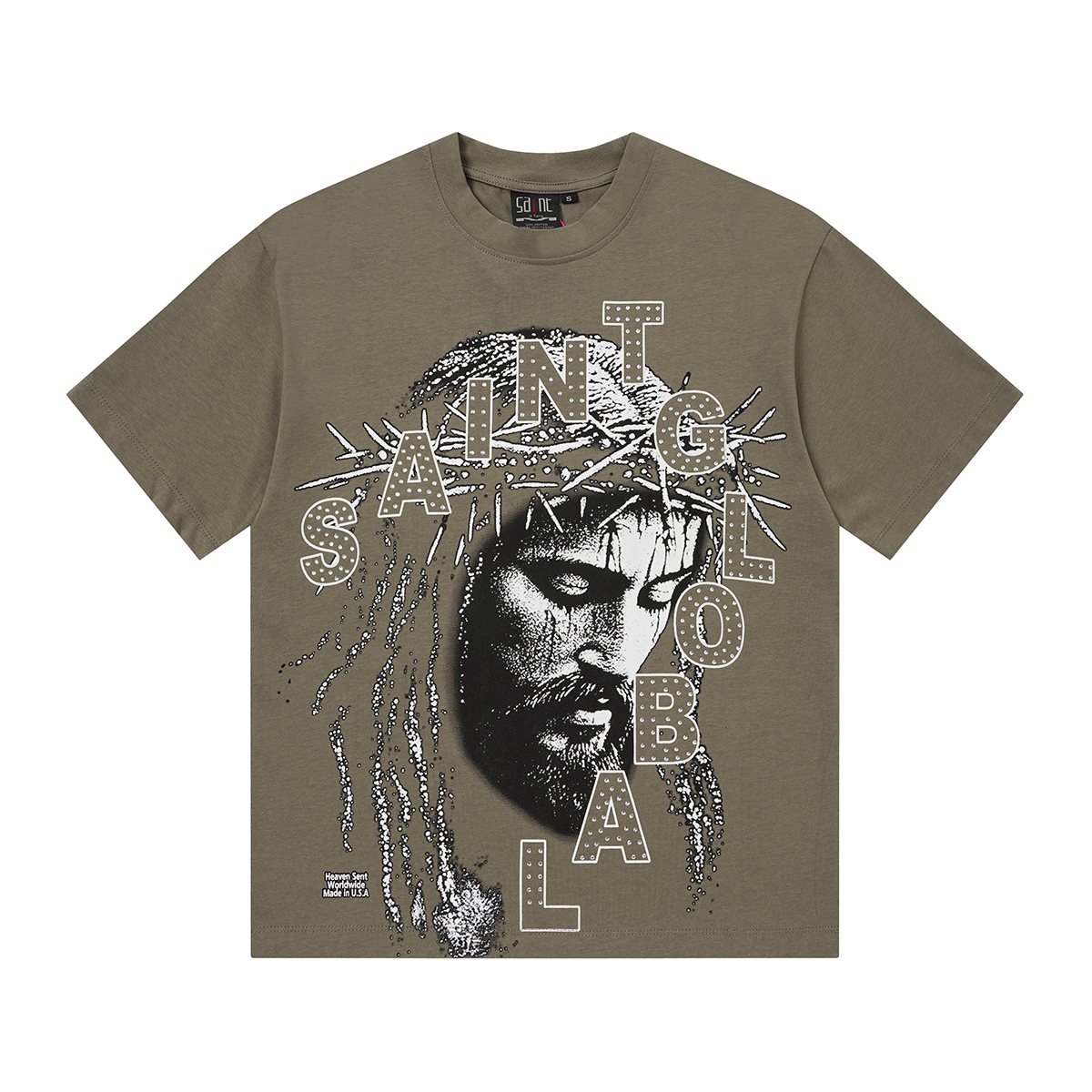 SAINT Rhinestone Graphic Short-Sleeve T-Shirt — front