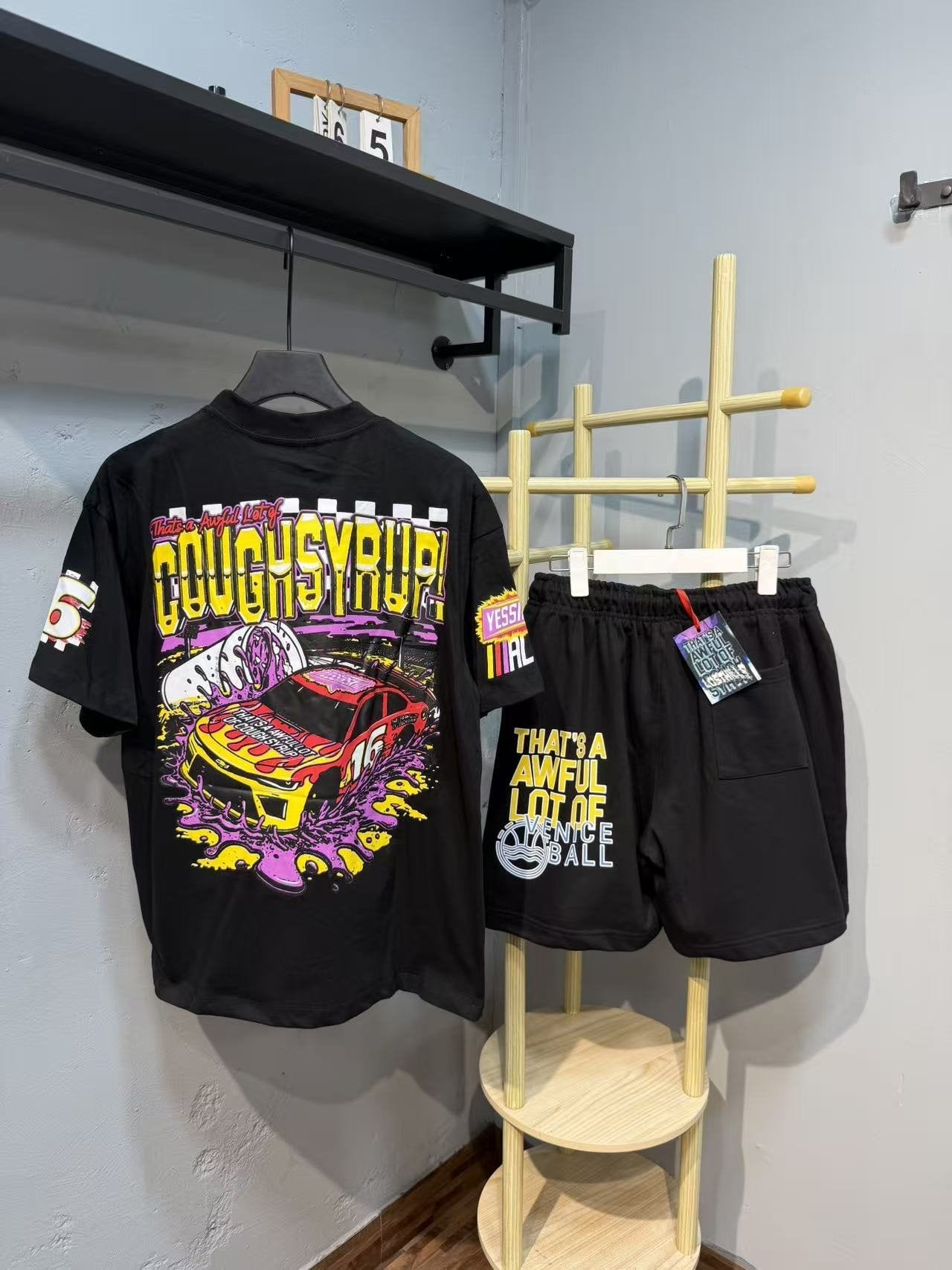 THAT'S A AWFUL LOT OF COUGH SYRUP Racing Car Graphic Short-Sleeve Set — back