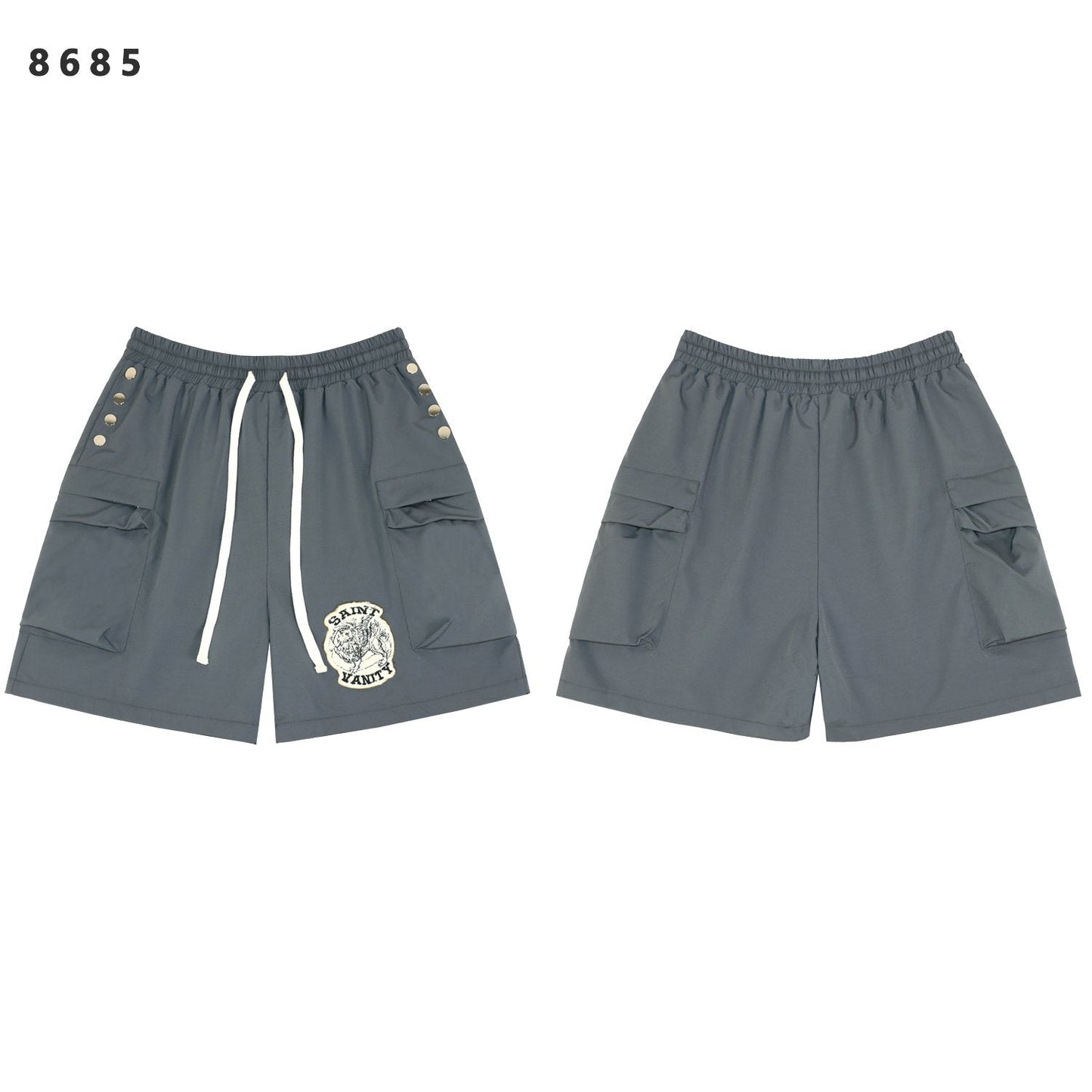 SAINT Vanity Embroidered Snap-Button Cargo Shorts — front