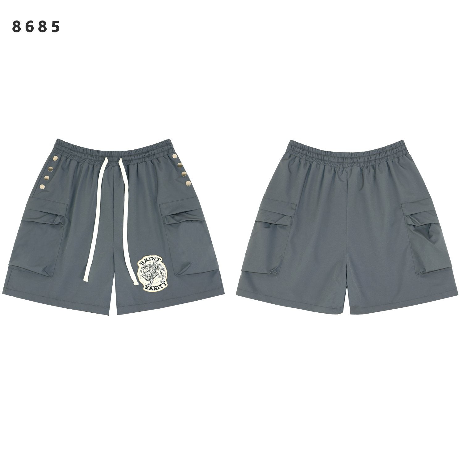 SAINT Vanity Embroidered Snap-Button Cargo Shorts — front