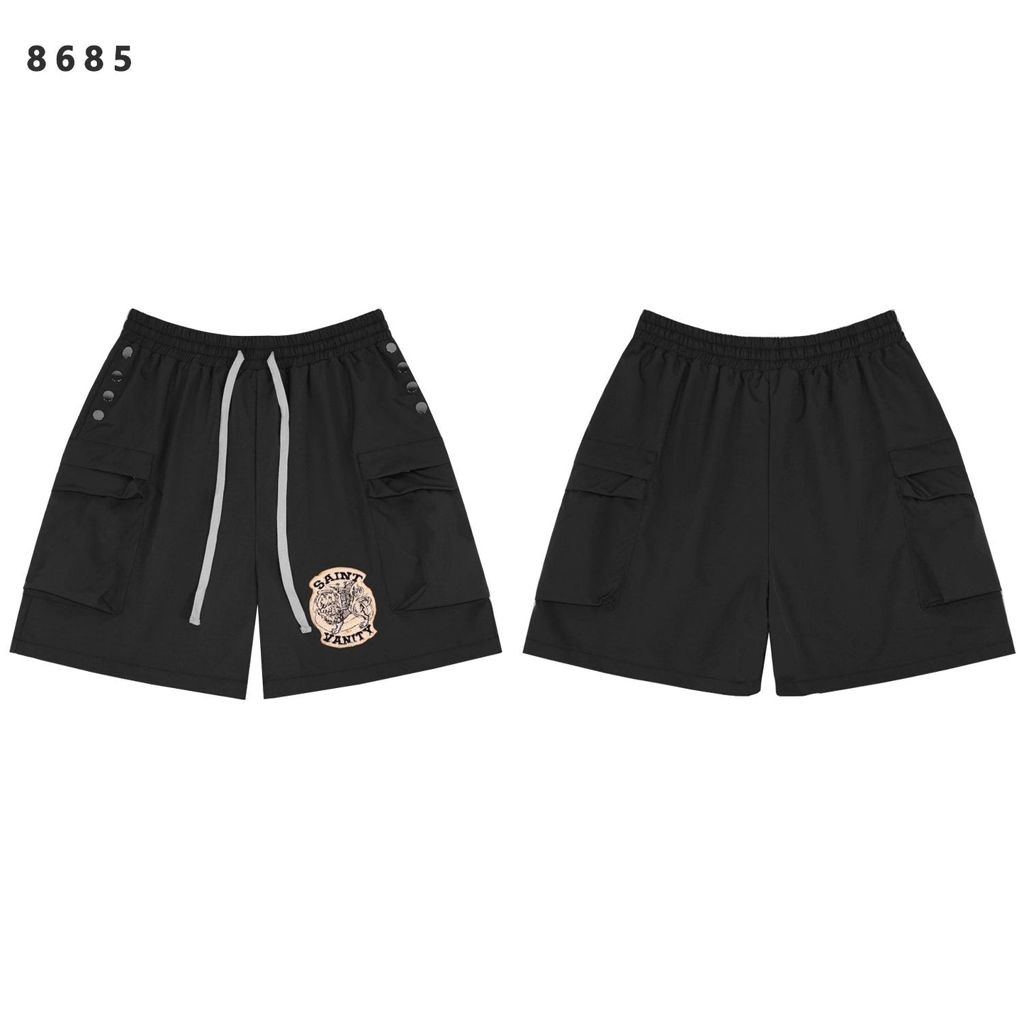 SAINT Vanity Embroidered Snap-Button Cargo Shorts — front