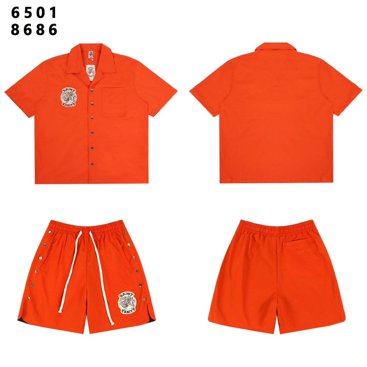 SAINT Vanity Patch Short-Sleeve Shirt & Snap-Side Shorts Set — front