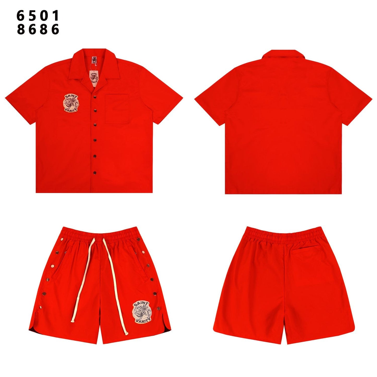 SAINT Vanity Patch Short-Sleeve Shirt & Snap-Side Shorts Set — front