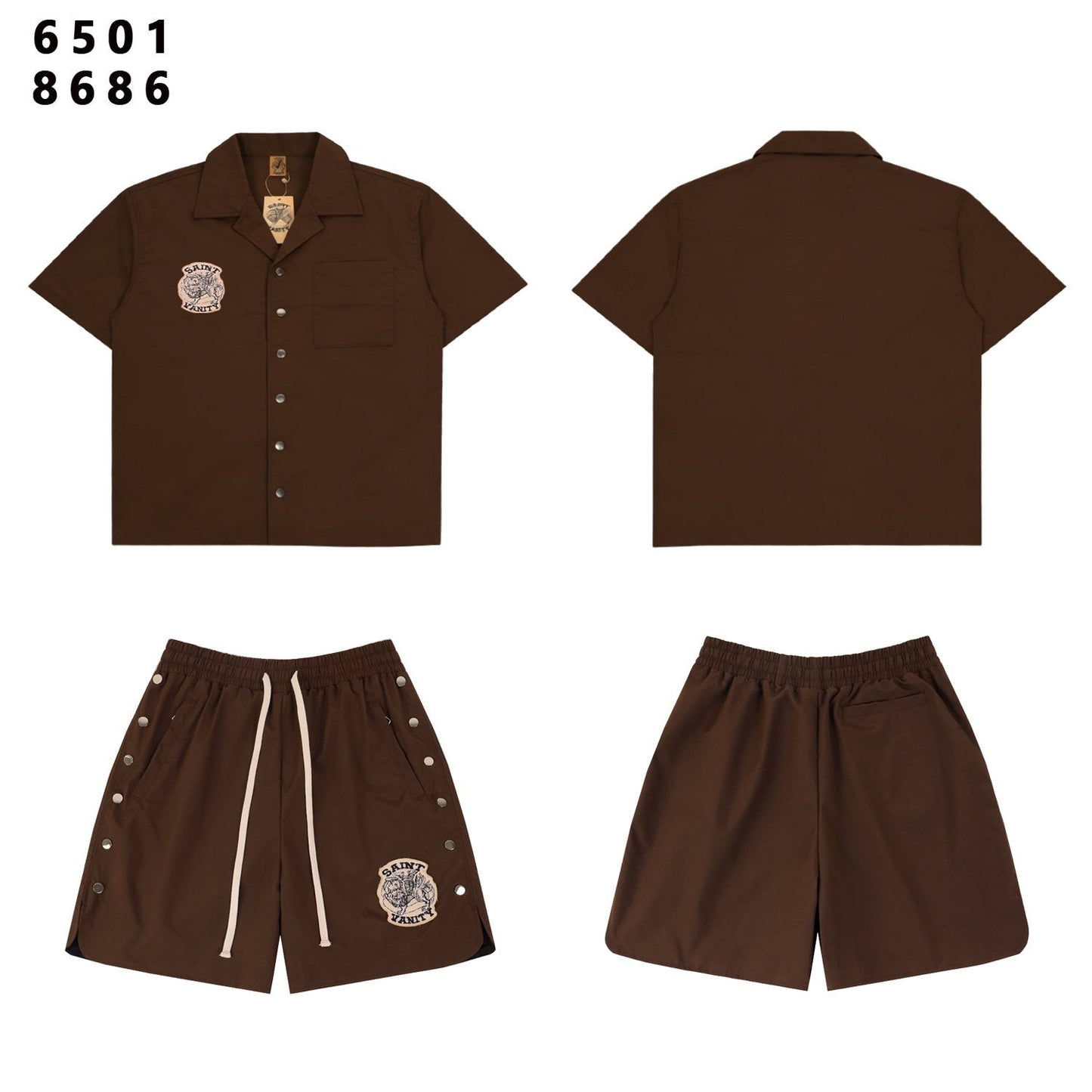 SAINT Vanity Patch Short-Sleeve Shirt & Snap-Side Shorts Set — front