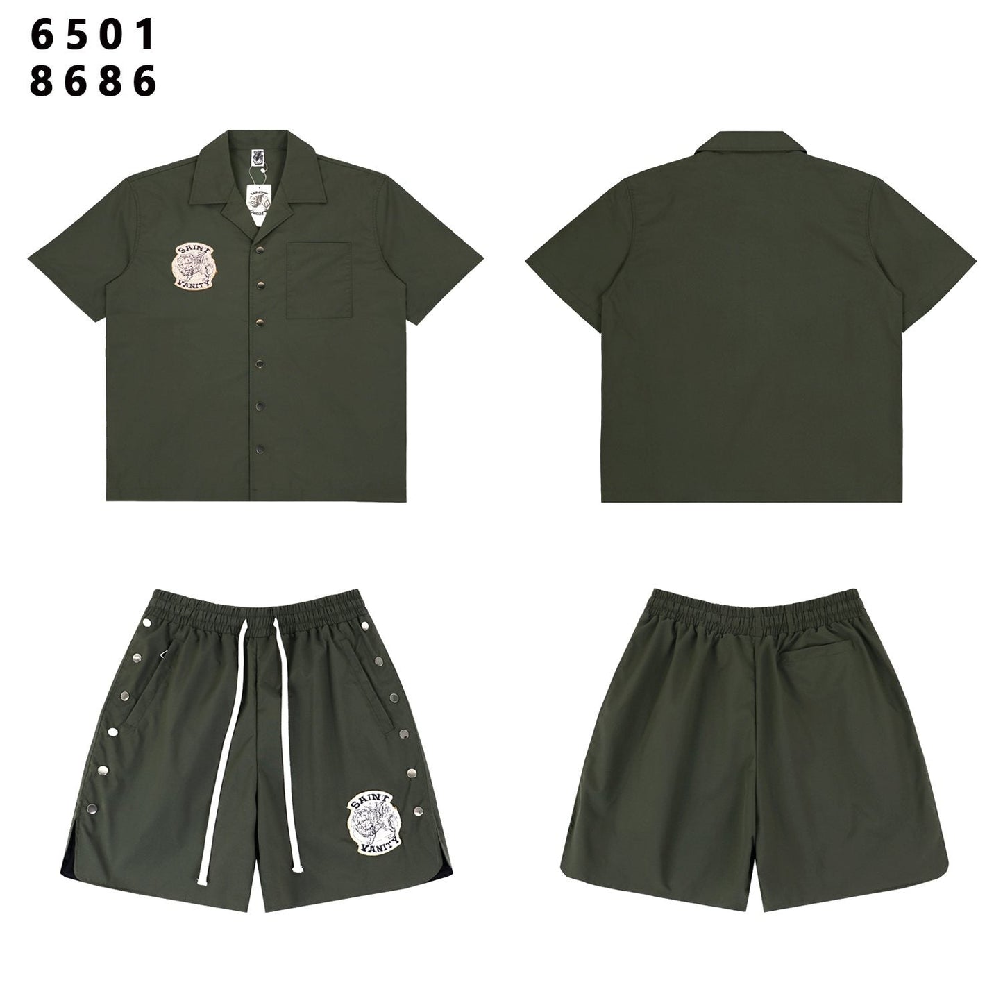 SAINT Vanity Patch Short-Sleeve Shirt & Snap-Side Shorts Set — front