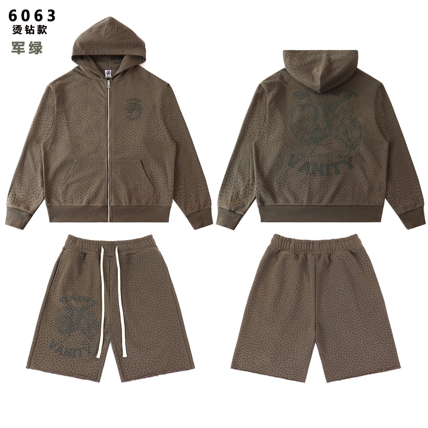 SAINT Vanity Rhinestone Zip Hoodie & Shorts Set — front