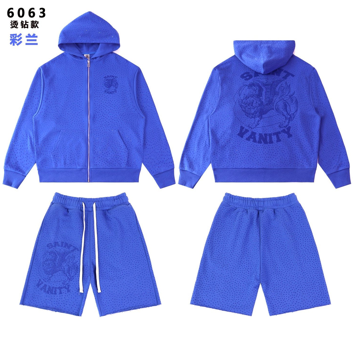 SAINT Vanity Rhinestone Zip Hoodie & Shorts Set — hero
