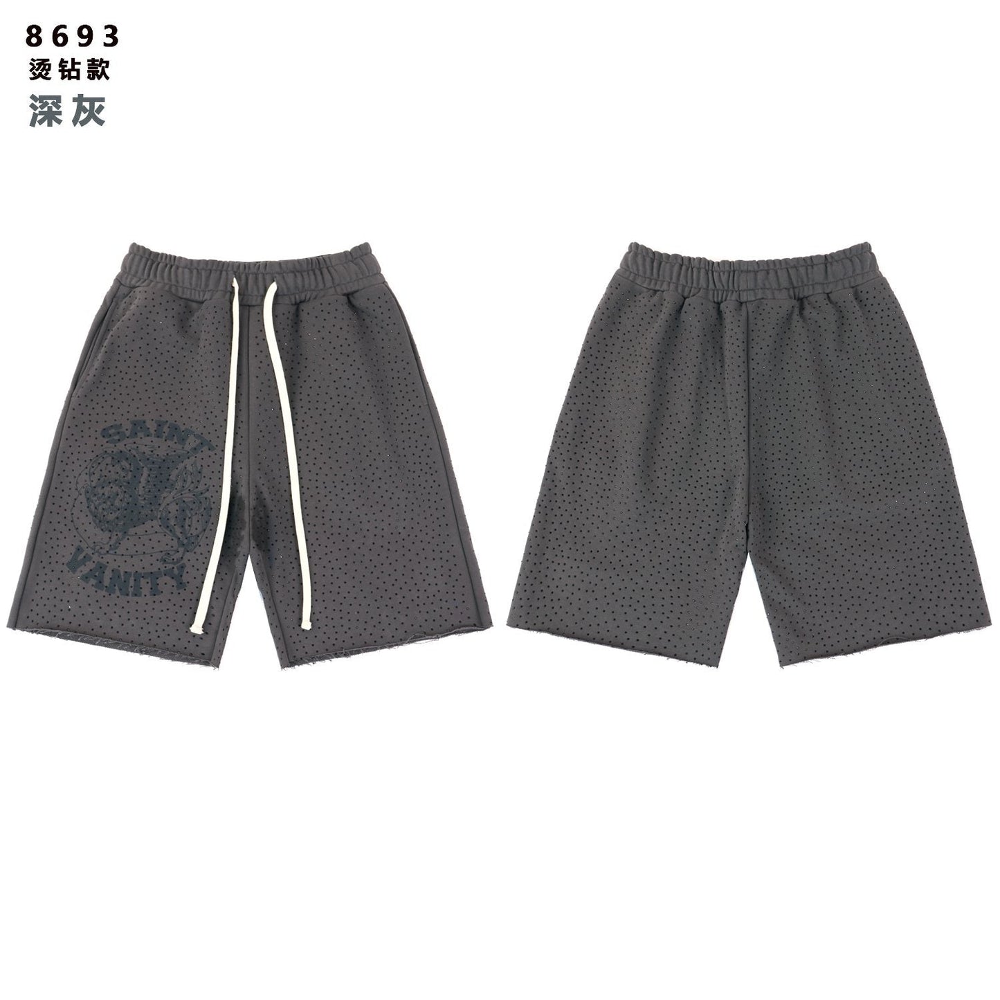 SAINT Vanity Rhinestone Drawstring Shorts — front
