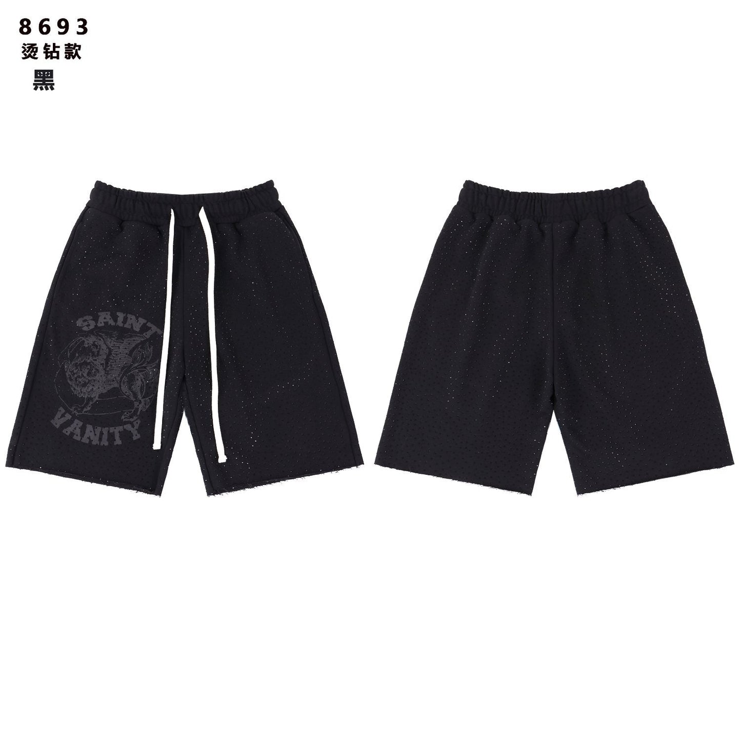 SAINT Vanity Rhinestone Drawstring Shorts — front