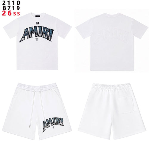 AMIRI Metallic Letter Graphic T-Shirt & Shorts Set — front