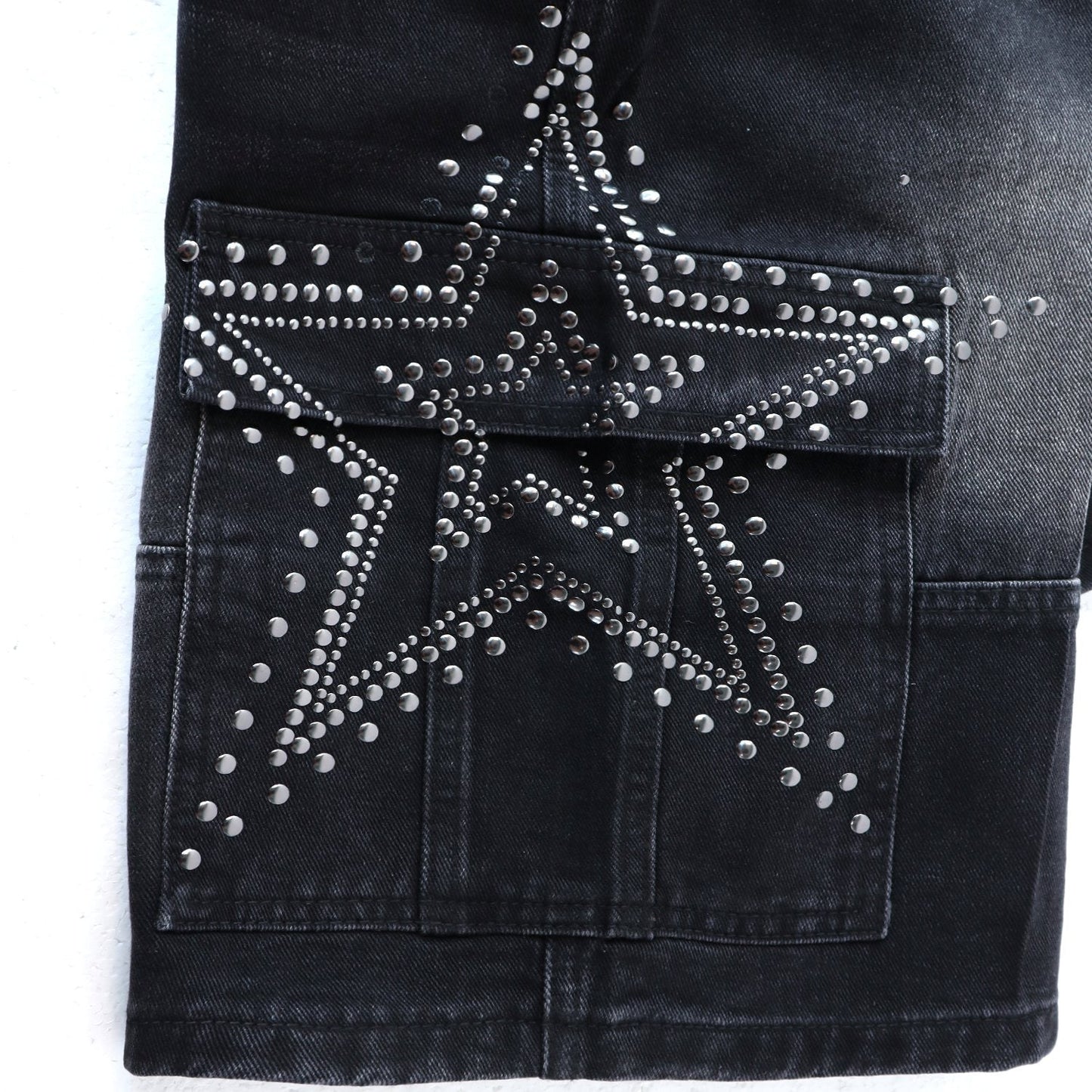 VALLEY Star Rhinestone Denim Cargo Shorts — detail