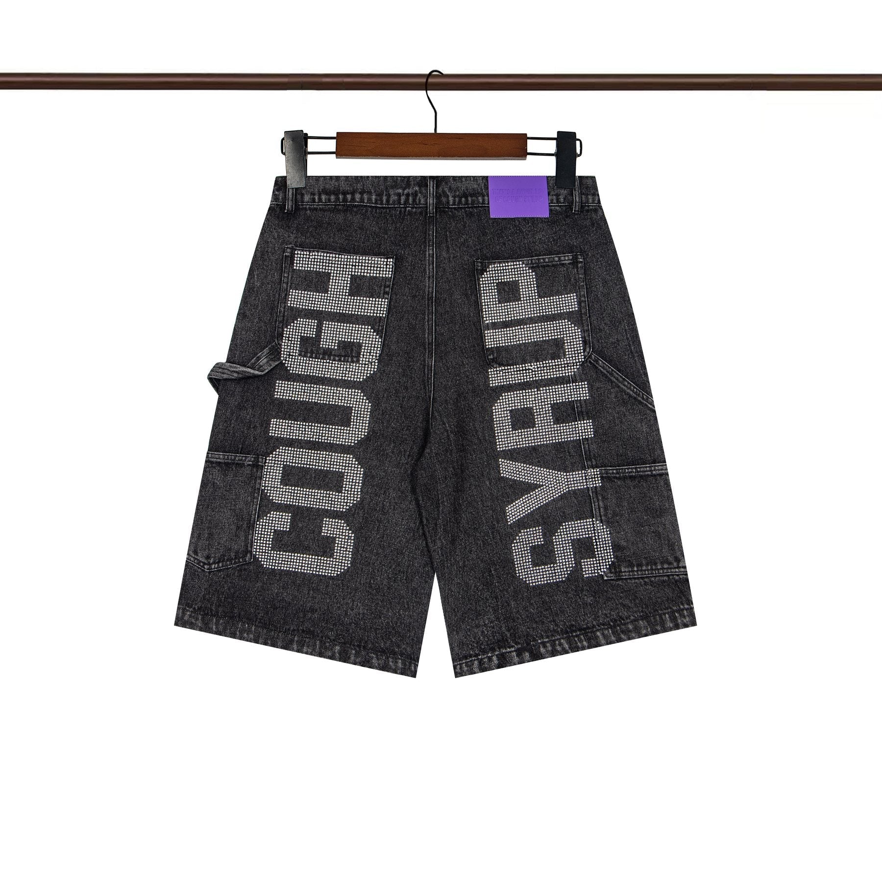 THAT'S A AWFUL LOT OF COUGH SYRUP Rhinestone Washed Denim Shorts — back