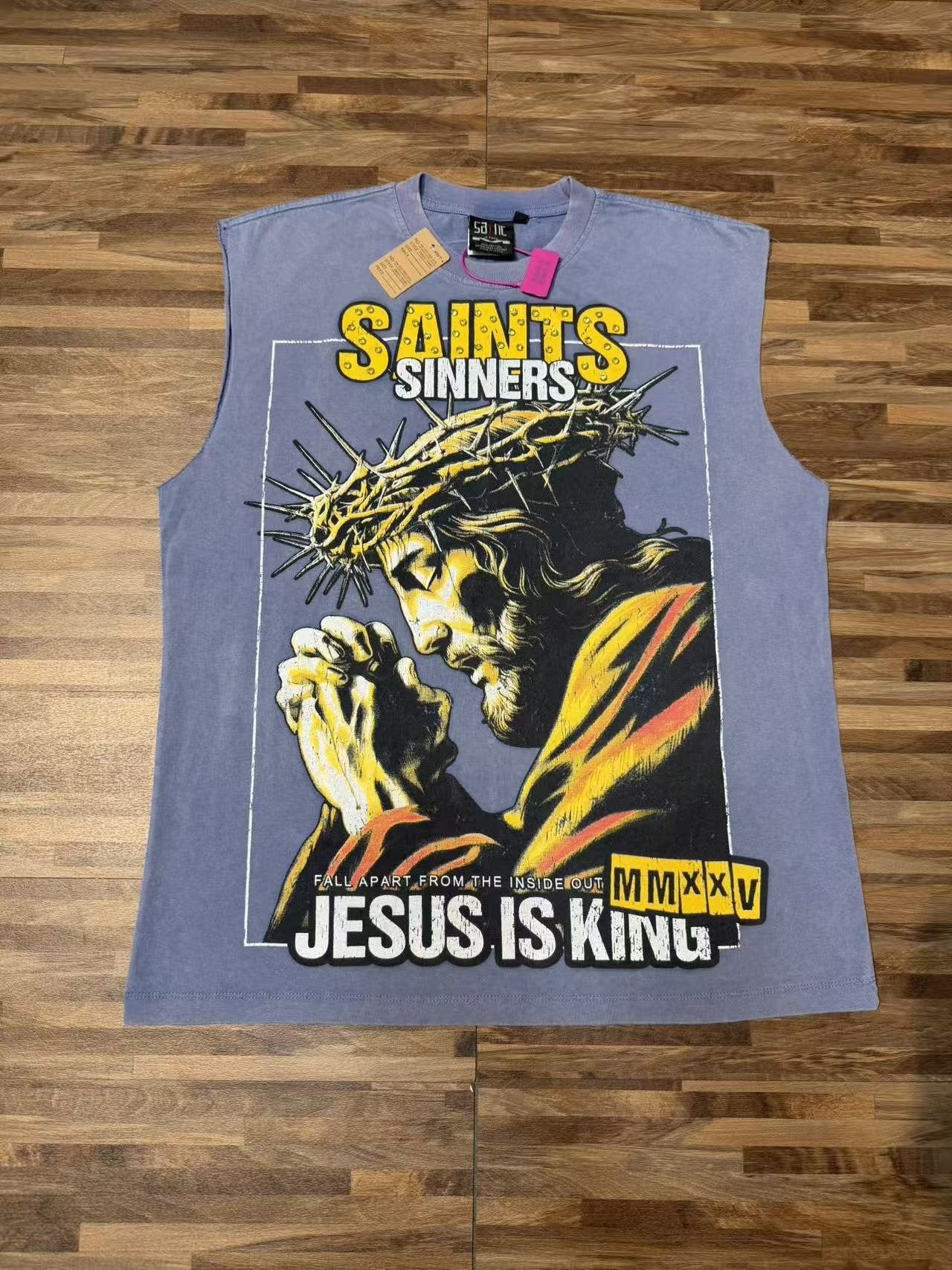 SAINT Rhinestone Graphic Sleeveless T-Shirt — front